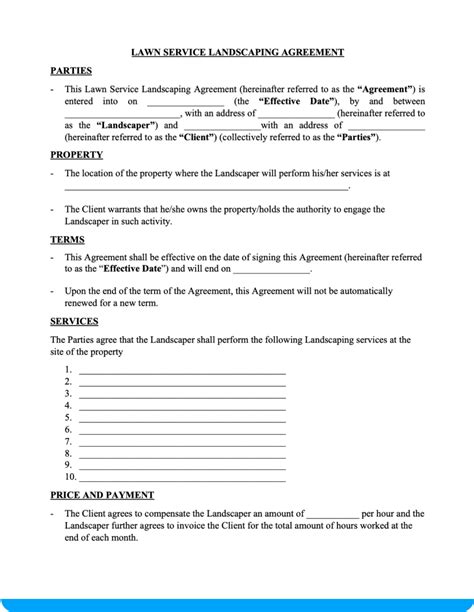 Free Lawn Service And Landscaping Contract Downloadable Template
