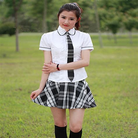 Buy Hot Sales Japanese School Girl Uniform White Skirt Charming Tie Black Plaid