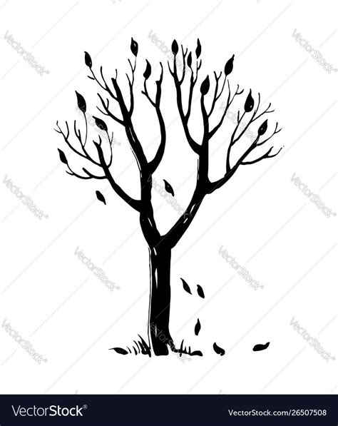 Hand Drawn Autumn Tree With Falling Leaves Vector Image