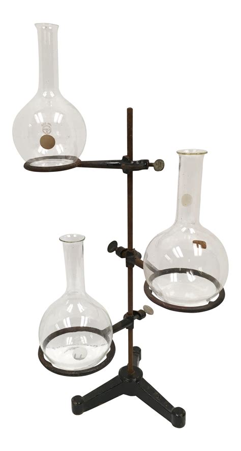 Antique Chemistry Lab Stand With Glass Beakers 4 Pc Set Chemistry