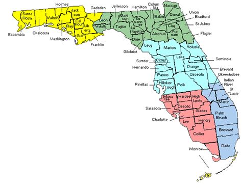 Map Of Counties In Florida Printable