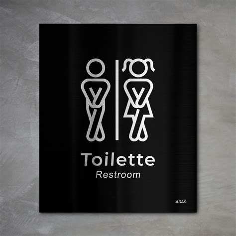placa de banheiro em alumínio toilette unisex black divertida 3as