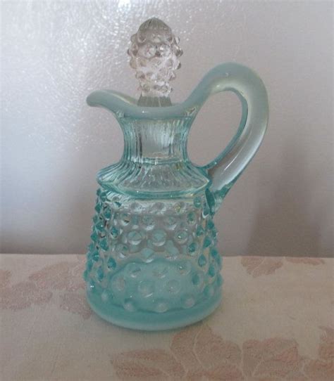 Sale Pretty Vintage Fenton Opalescent Aqua Blue Hobnail Cruet Etsy Fenton Glass Fenton