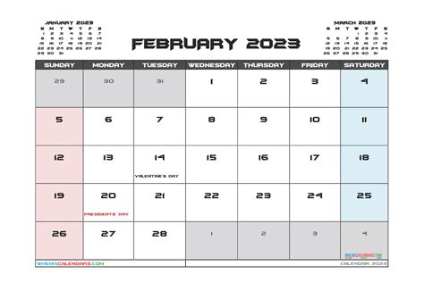 Calendar February 2023 With Holidays Pdf And Image