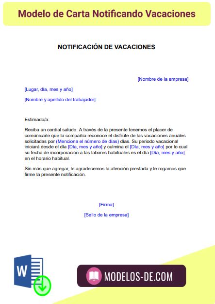 Modelo De Carta Para Comunicar Vacaciones Al Trabajador Kulturaupice Vrogue