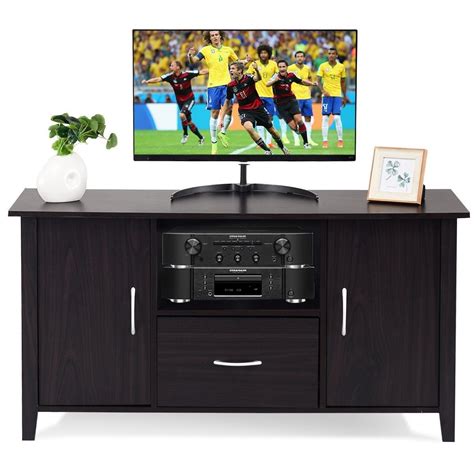 Modern 48 Inch Dark Brown Wood Tv Stand Media Cabinet