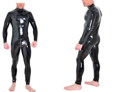 06mm Thickness Latex Rubber Catsuit For Men Shoulder Zip Entry