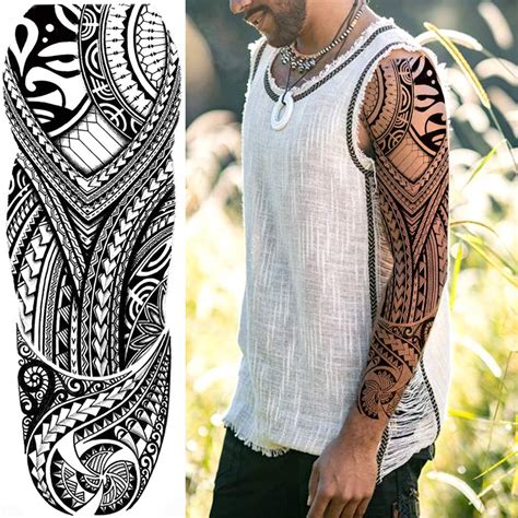 9 Sheets Alisa Black Tribal Maori Bald Eagle Full Arm Temporary Tattoo