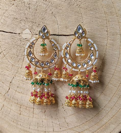 Kundan Chandbali Jhumka Bridal Large Jhumka Earrings Large Etsy