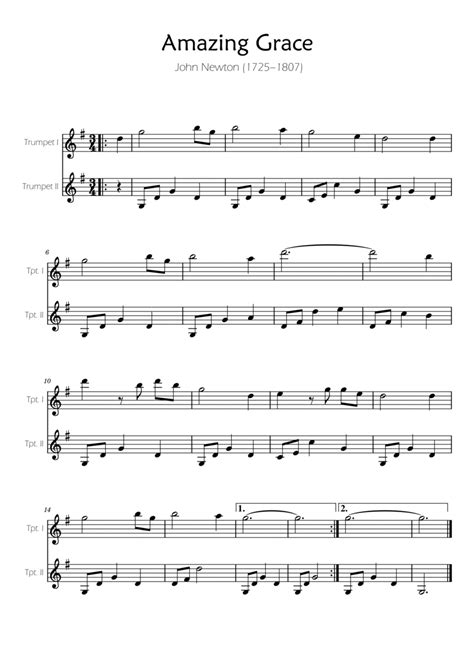 Amazing Grace Trumpet Duet By John Newton Trumpet Duet Digital