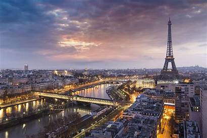 Paris France Skyline Eiffel Tower Night Sunset