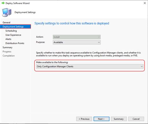 SCCM Task Sequence Available Deployment Options In Distribution Points