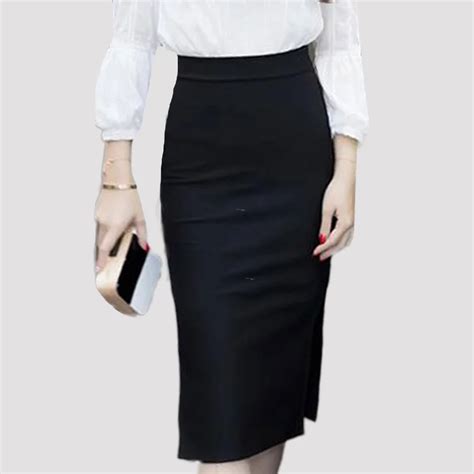 2018 fashion skirt women ol slim bodycon pencil skirts high waist slit hem mid calf formal skirt