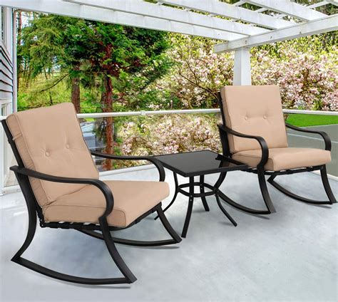 Suncrown Outdoor 3 Piece Rocking Chairs Bistro Set Black Steel Patio