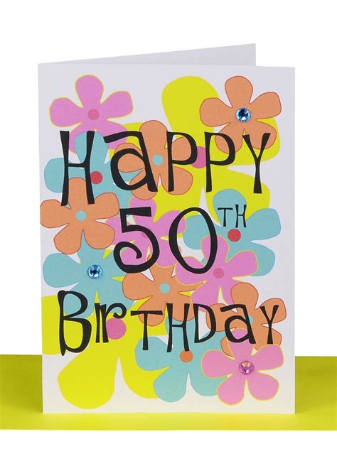 Happy 50th Birthday Greeting Card Flowers Lils Cards