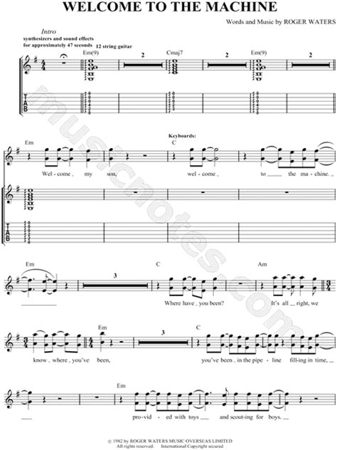 Pink Floyd Welcome To The Machine Guitar Tab In E Minor Download