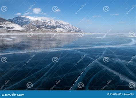 Smooth Surface Of Frozen Ice Field Of Lake Baikal In Winter Stock Image