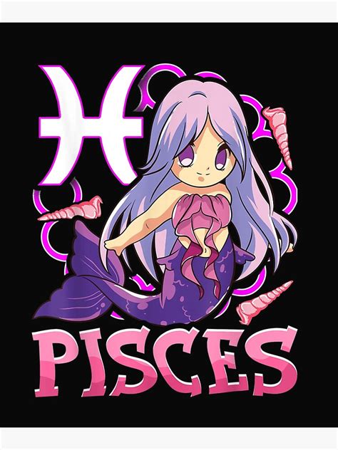 Pisces Chibi Zodiac Sign Horoscope Kawaii Manga Mermaid Poster By