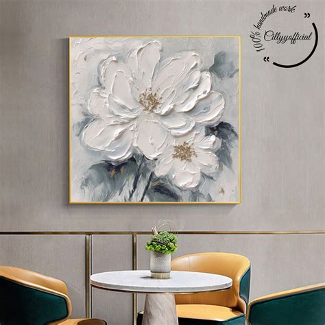 Large 3d White Flower Oil Painting On Canvas3d Flower Acrylic Etsy