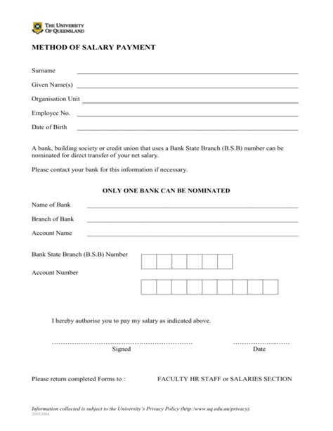 Method Of Salary Payment Form