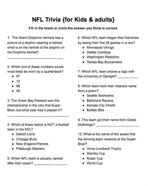 The Rotter Homestead Nfl Trivia For Kids And Adults