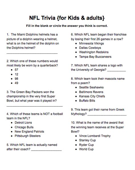 Play our mixed 10 questions quiz games now! The Rotter Homestead: NFL Trivia {for kids & adults}