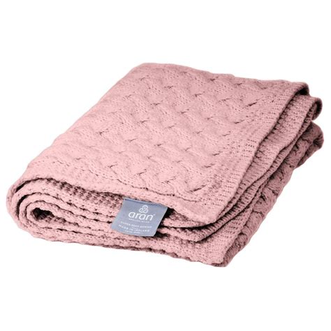 Merino Wool Aran Throw Blanket In Soft Pink Tara Irish Clothing