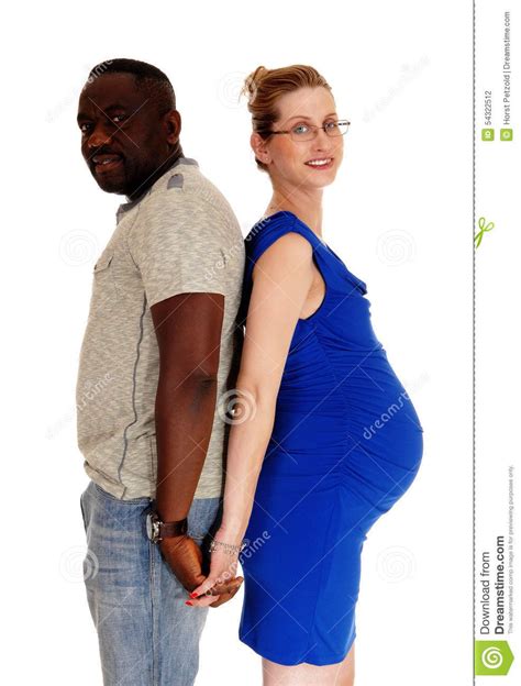 Pregnant Couple Back To Back Stock Photo Image Of Multiracial