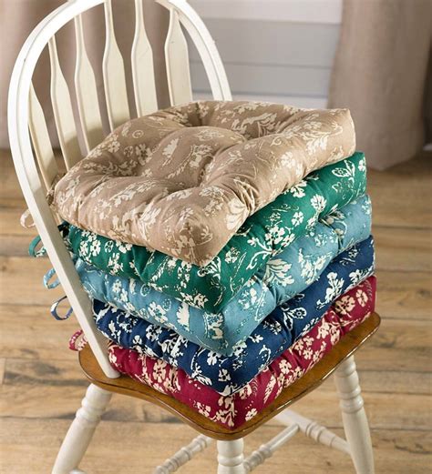 reversible floral damask tufted cotton chair pad with ties steel blue plowhearth