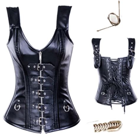 Leather Corsets Shaper Overbust Corselet Black Women Sexy Lingerie