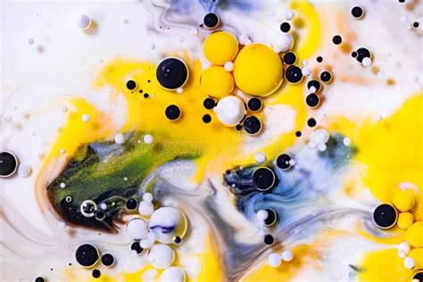 Alcohol Ink Mixing Raster Background White Fluid With Black And Yellow