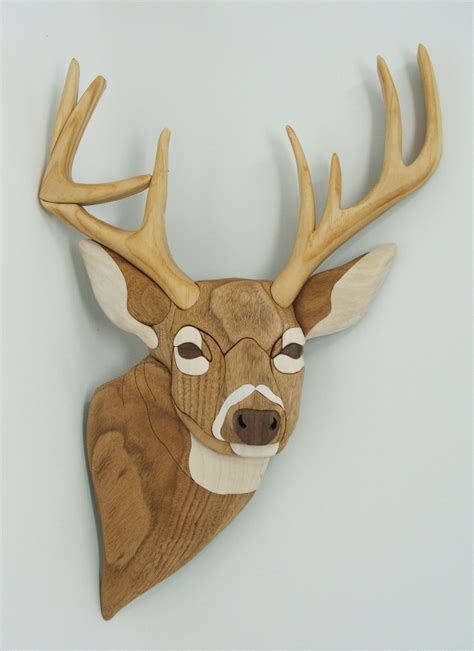 whitetail deer intarsia woodworking trophy deer   etsy
