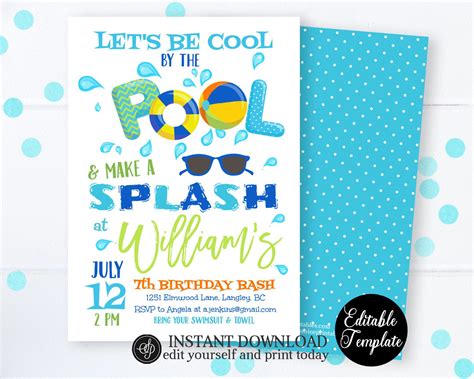 Swimming Birthday Party Invite Cool By The Pool Birthday Etsy In 2021