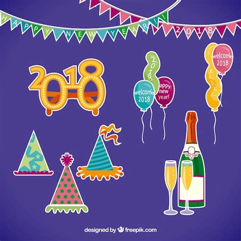 Free Vector Pack Of Hand Drawn New Year Party Elements