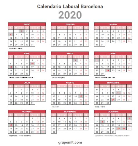Calendario Laboral 2021 Barcelona Calendari Laboral Barcelona 2020