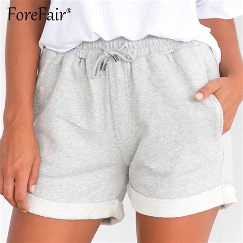 Forefair Summer Casual Curled Side Shorts Women Knitted Sweat Shorts