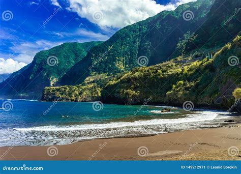 Natural Sand Beaches Of Cais Do Seixal Madeira Island Stock Image