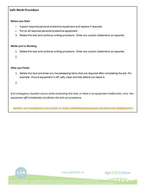 Safe Work Procedure Template Screenshot Page 2 Agsafe