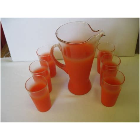 Vintage Retro 1950 Blendo Glass Orange And Clear 10 Pitcher 6 5