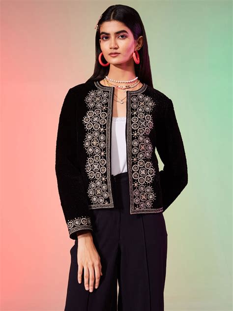 Buy Black Floral Embroidered Jacket Online Label Ritu Kumar India