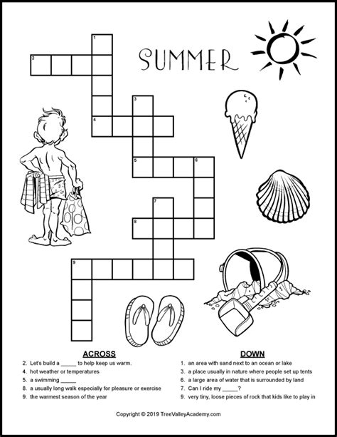 Printable Summer Crossword Puzzles For Adults