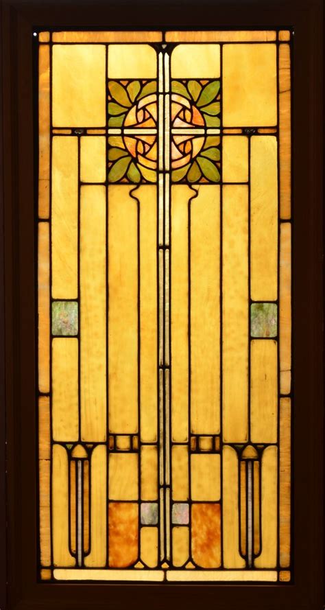 An Antique American Arts And Crafts Style Stained Glass Panel Set In Zinc Came The Panel Is