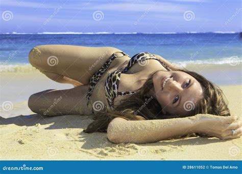 Girl In Bikini Lying On A Sandy Beach Stock Photo Image Of Pacific Lying