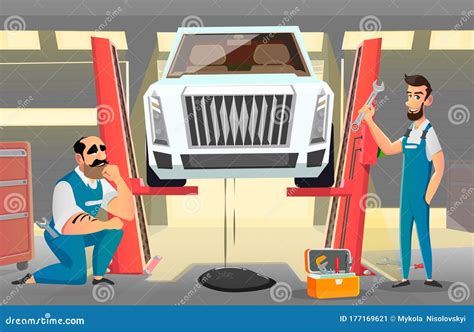 Car Service And Repair Building Or Garage Cartoon Stock Vector