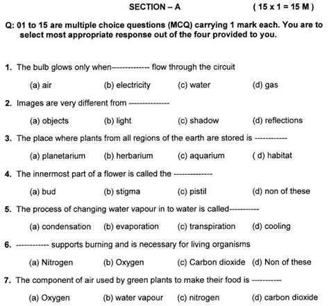Cbse Class 6 Science Question Paper Set J