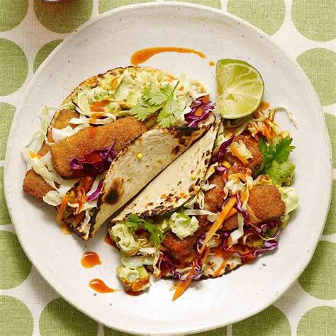 Fish Tacos With Avocado Lime Crema Recipe Eatingwell