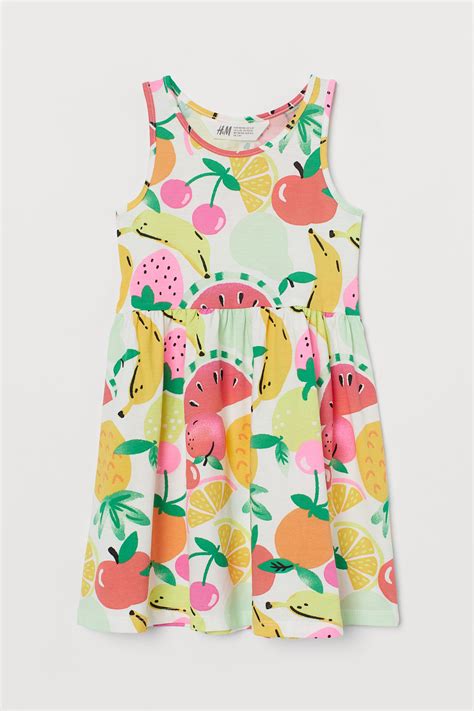 Handm Girls Patterned Jersey Dress Whitefruit Ibis Kids