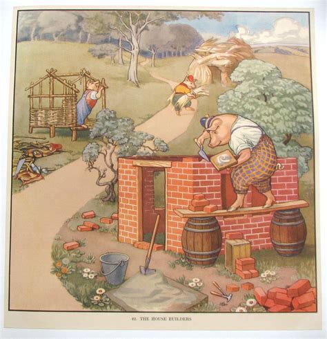 1930s British 3 Little Pigs Fairy Tale Vintage Childrens Poster Pig