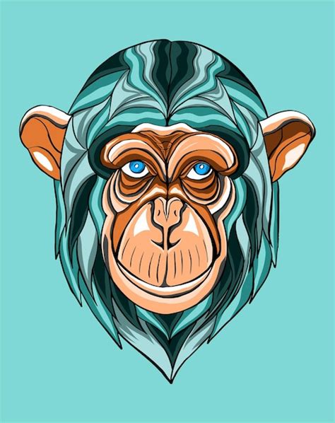 Premium Vector The Monkey Face Illustration With Line Color Art Vector