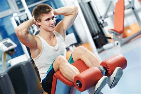 Bodybuilding Man At Abdominal Crunch Exercises Stock Image Image Of